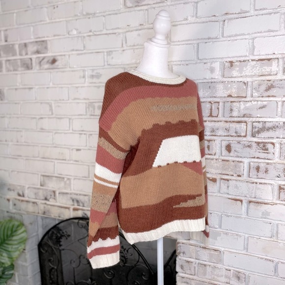 Elsamanda Sweaters - Elsamanda Earthtone Terracotta Rust Crew Neck Wool Blend Boxy Sweater L